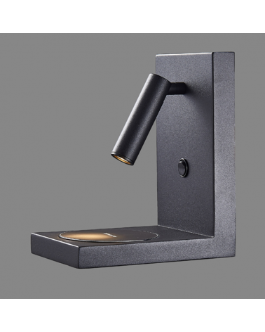 Aplique de pared LED 12cm con cargador de móvil de aluminio y metal 3W 3000K