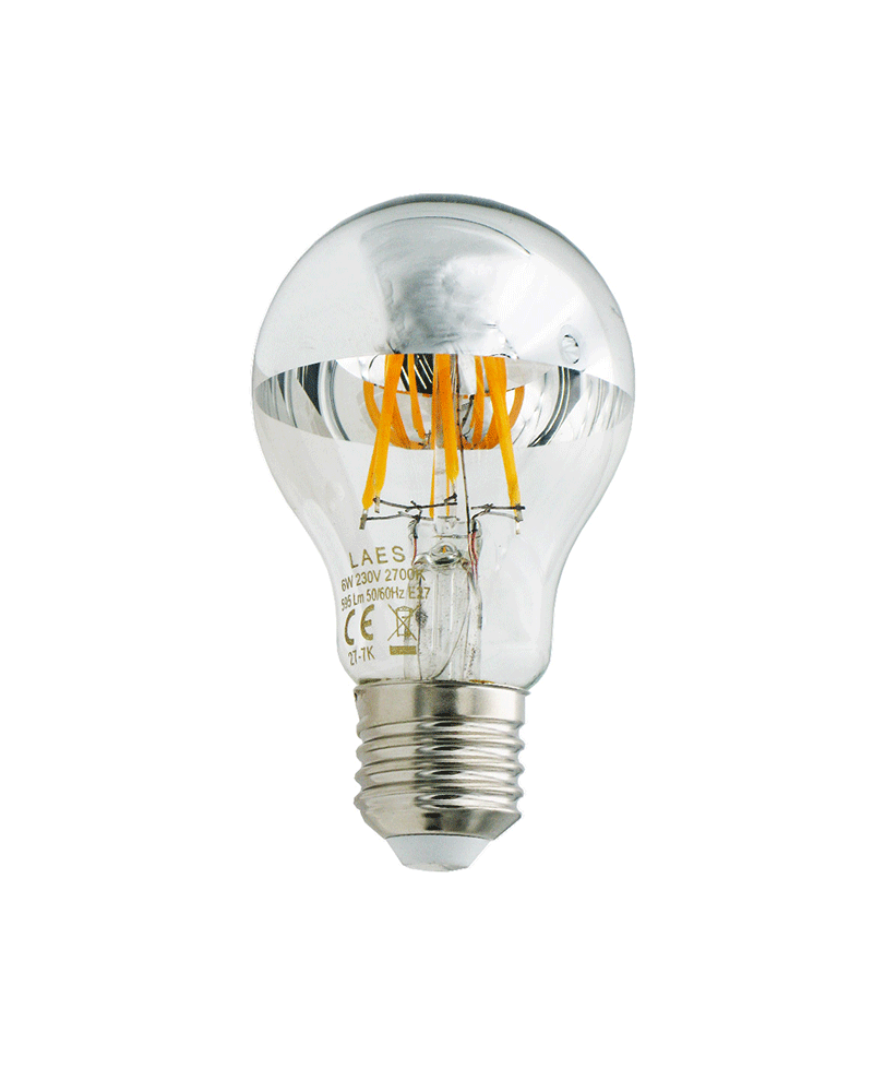 LED Standard Bulb Dome Mirror 60 mm. Dimmable LED filaments E27 6W 2700K 595Lm.