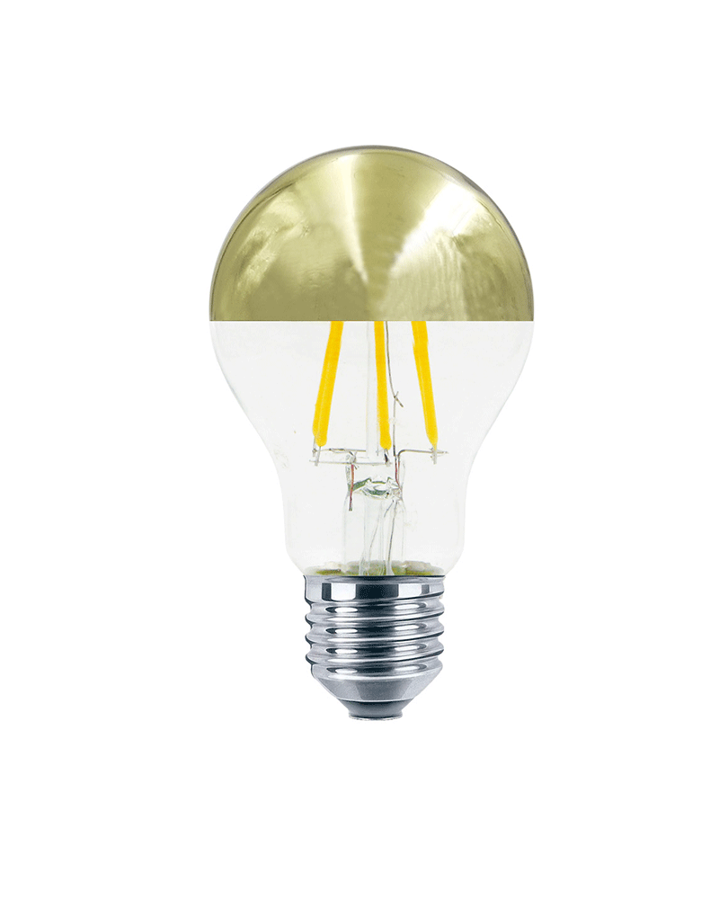 LED Standard Gold Mirror Dome Light Bulb 60 mm. Dimmable LED filaments E27 6W 2700K 595Lm.