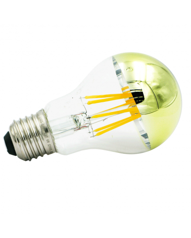 LED Standard Gold Mirror Dome Light Bulb 60 mm. Dimmable LED filaments E27 6W 2700K 595Lm.