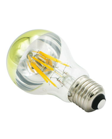 LED Standard Gold Mirror Dome Light Bulb 60 mm. Dimmable LED filaments E27 6W 2700K 595Lm.