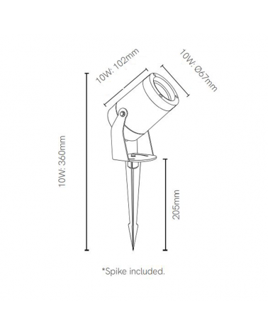 Outdoor spike LED 36cm aluminum cylindrical shape 10W IP65 18º 3000K