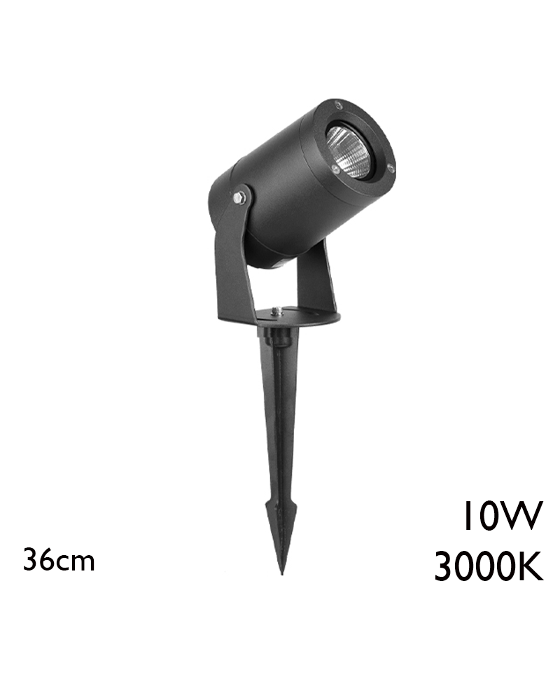 Outdoor spike LED 36cm aluminum cylindrical shape 10W IP65 18º 3000K
