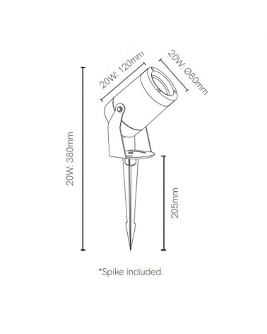 Outoor spike LED 38cm aluminum cylindrical shape 10W IP65 18º 3000K