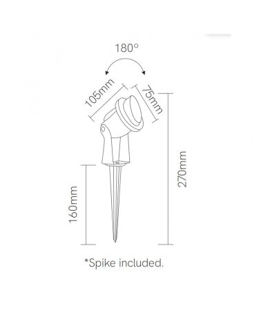 Outdoor spike LED 27cm aluminum  with black finish visor 3W IP65 45º 3000K