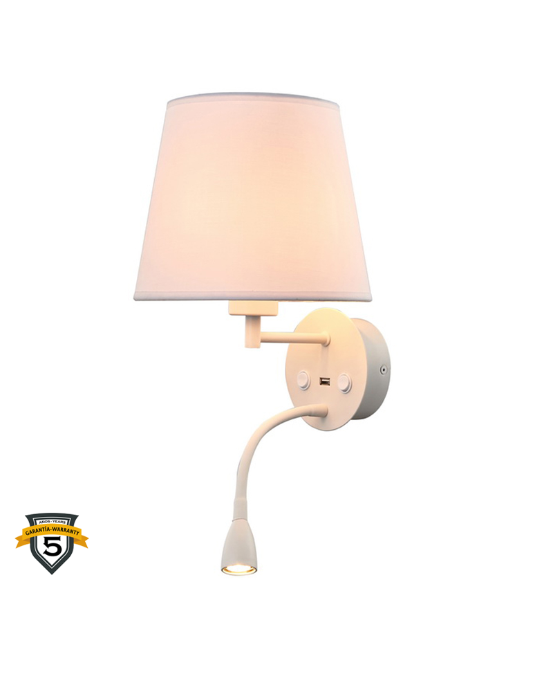 LED wall lamp lower 3W 30.5cm and upper E27 aluminum On/Off switch and USB charger