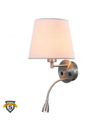 LED wall lamp lower 3W 30.5cm and upper E27 aluminum On/Off switch and USB charger