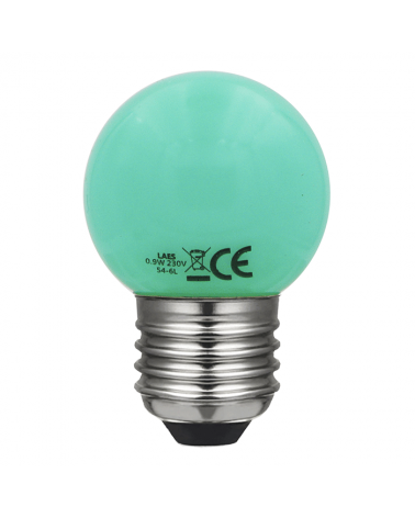 LED small round bulb 45 mm. Color Green LED E27 0.9W