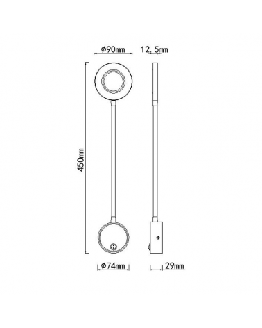 LED wall lamp 45cm 5W in aluminum and acrylic with On/Off switch