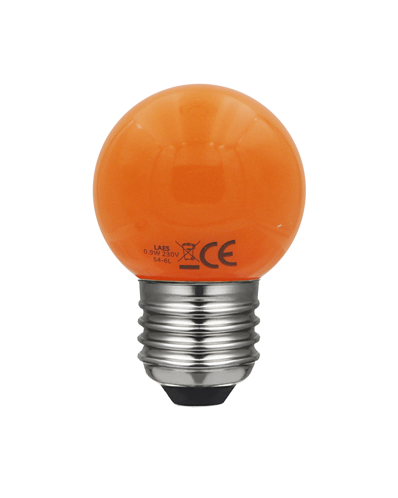 LED small round bulb 45 mm. Color Orange LED E27 0.9W