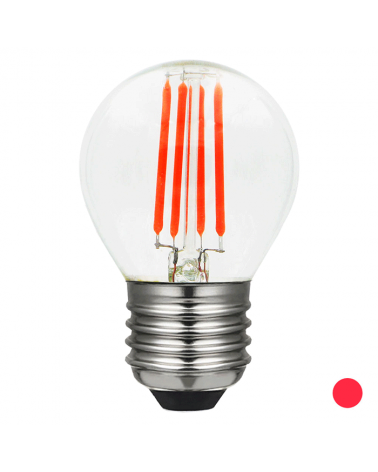 LED Round bulb 45 mm. Filaments Color Red Dimmable LED E27 4W
