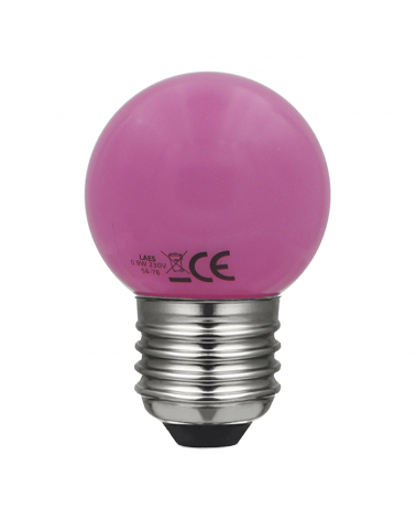 LED small round bulb 45 mm. Color Pink LED E27 0.9W
