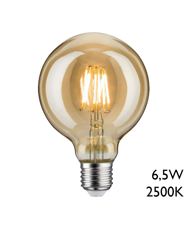 Bombilla Vintage Globo Ámbar 95mm filamentos LED E27 6,5W 2500K 680Lm