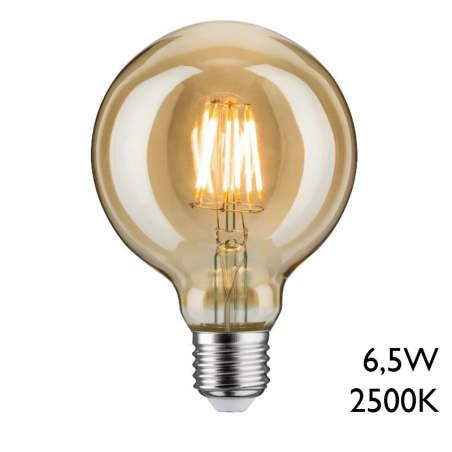Vintage Bulb Amber Globe 95mm LED Filaments E27 6.5W 2500K 680Lm