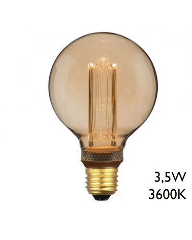 LED vintage Globe Light Bulb Amber 95 mm. Dimmable LED filaments Dimmable LED E27 3.5W 3600K 120 Lm.