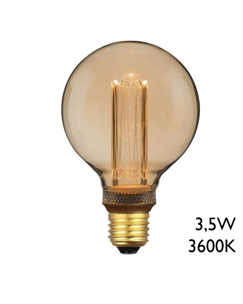 Bombilla Vintage Globo Ámbar 95mm filamentos LED Regulable E27 3,5W 3600K 120Lm