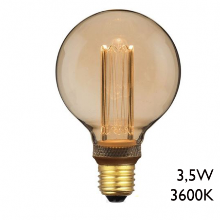LED vintage Globe Light Bulb Amber 95 mm. Dimmable LED filaments Dimmable LED E27 3.5W 3600K 120 Lm.