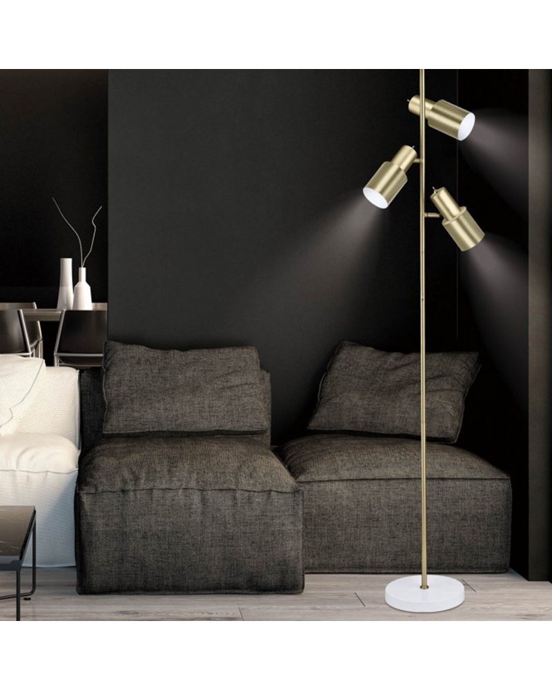 Floor lamp 150cm with three spotlights metal brass finish E14 40W