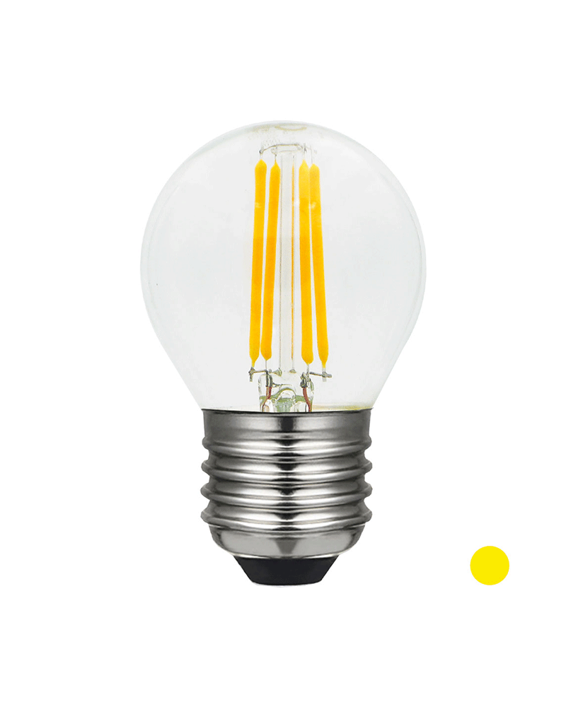 LED small round bulb 45 mm. Filaments Color Yellow Dimmable E27 4W Yellow