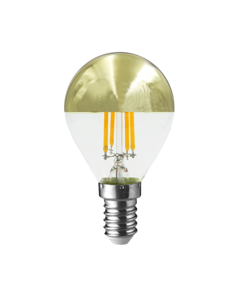 LED small round bulb 45 mm. Gold Mirror Dome LED filaments E14 4W 2700K 350Lm.