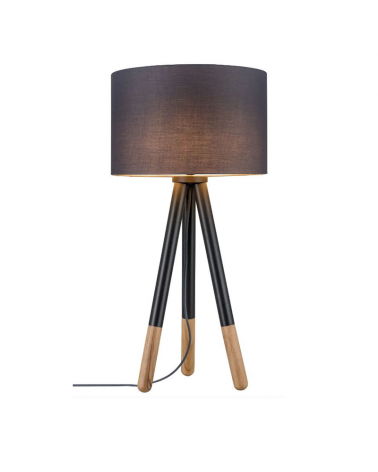 Lámpara de mesa nórdica pantalla gris con 3 patas de madera 20W E27