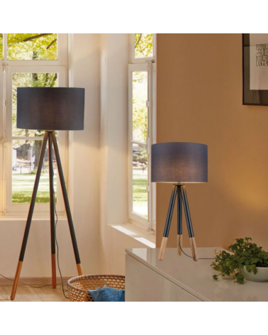 Lámpara de mesa nórdica pantalla gris con 3 patas de madera 20W E27