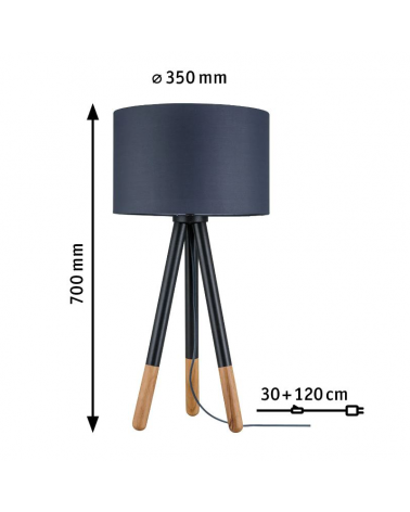 Lámpara de mesa nórdica pantalla gris con 3 patas de madera 20W E27