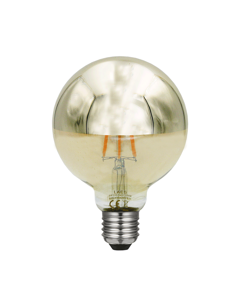 LED Globe bulb 95 mm. Dome Mirror Gold LED Dimmable E27 6W 2200K 500Lm.