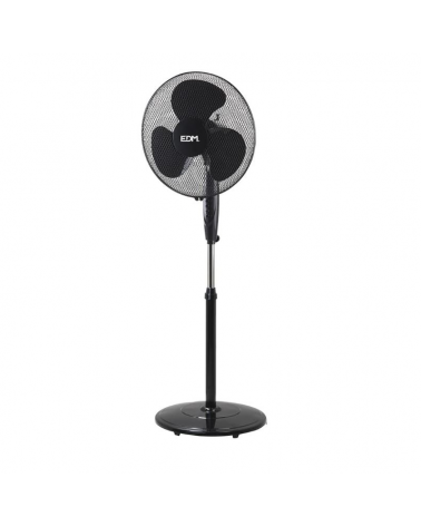Black floor fan with circular base 45W adjustable height 110-130cm
