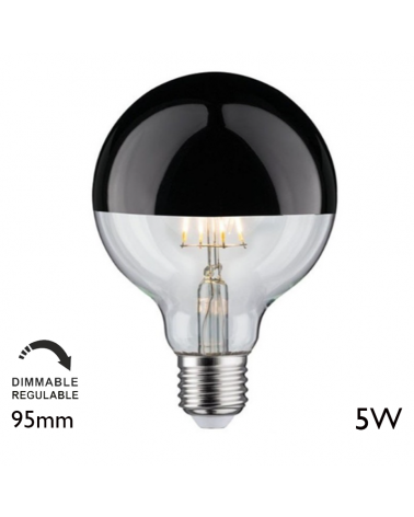Bombilla Globo 95 mm. Cúpula Negra brillo filamentos LED Regulable E27 5W 2700K 520Lm.