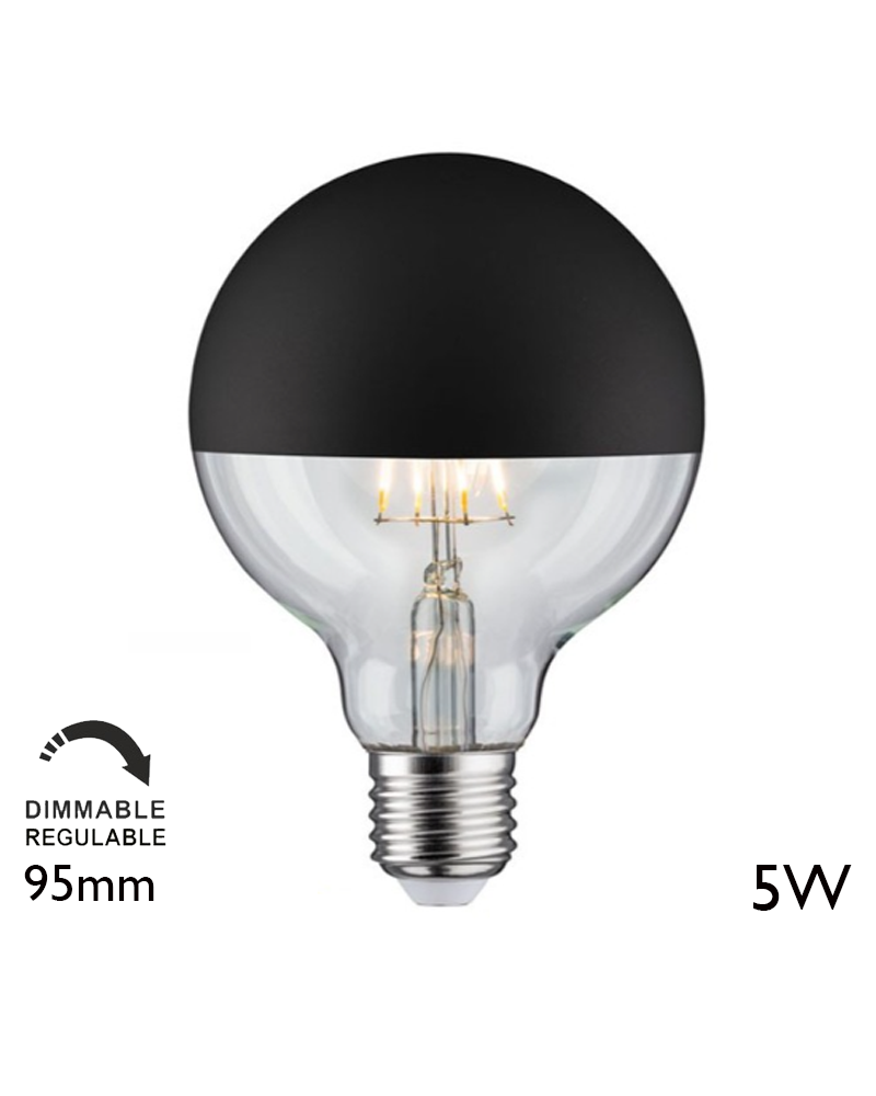 Globe bulb 95 mm. Matte Black Dome LED filaments Dimmable E27 5W 2700K 420Lm.