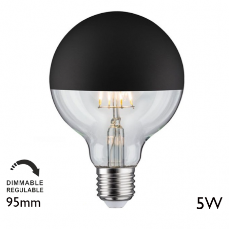 Globe bulb 95 mm. Matte Black Dome LED filaments Dimmable E27 5W 2700K 420Lm.
