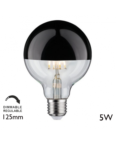 Globe bulb 125 mm. Black Dome brightness LED filaments Dimmable E27 5W 2700K 520Lm.