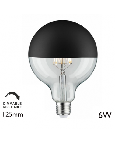 Globe Bulb 125mm. Black Dome LED filaments Dimmable E27 6W 2700K 550Lm.