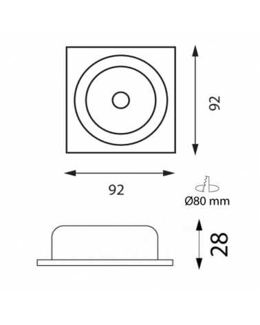Square ring spot downlight aluminum recessed 9.2cm GU10 white