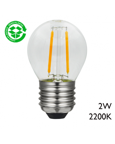 LED vintage golf ball bulb 45 mm. Clear LED filaments E27 2W 2200K 180Lm.