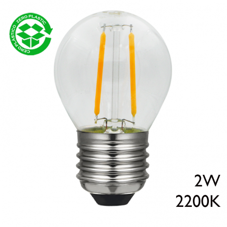 LED vintage golf ball bulb 45 mm. Clear LED filaments E27 2W 2200K 180Lm.