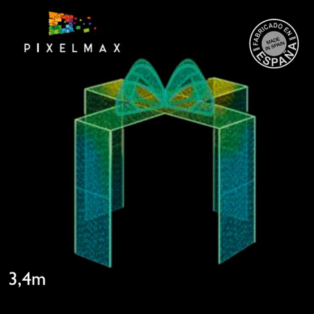 Caja de regalo LED intermitente 3D transitable PIXELMAX 3,40x3,40x3,40 metros baja tensión 12V para exteriores