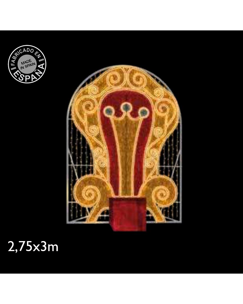 Figura navideña forma trono real selfie 2,75x3 metros LED flash y tapiz de colores IP65 baja tensión 24V