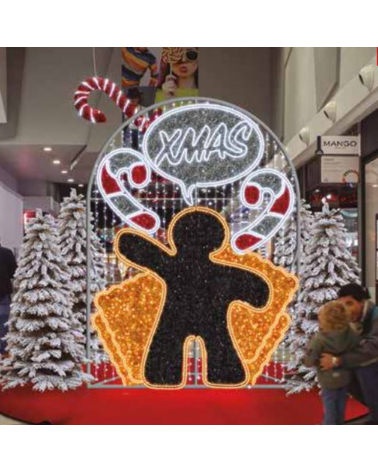 Espacio galleta jengibre selfie 2,75x3 metros LED flash y tapiz de colores IP65 baja tensión 24V