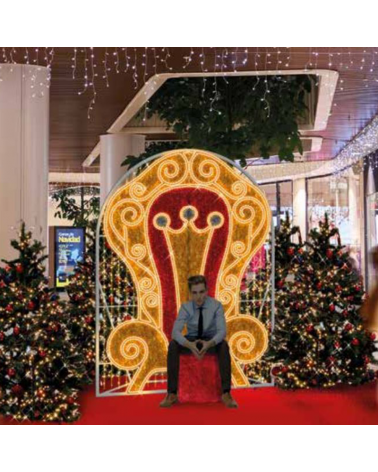 Christmas figure royal throne shape selfie 2.75x3 meters LED flash and colored tapestry IP65 low voltage 24V