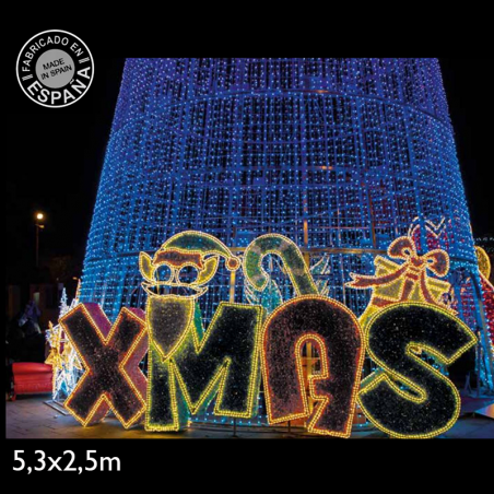 Photocall Elf Xmas 5,3x2,5 metros LED y tapiz de colores IP65