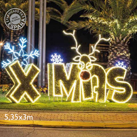 Photocall Xmas reindeer 5.35x3 meters LED and colored tapestry IP65