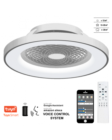 Ventilador lámpara de techo acabado gris y blanco 65cm LED 70W 2700-5000K