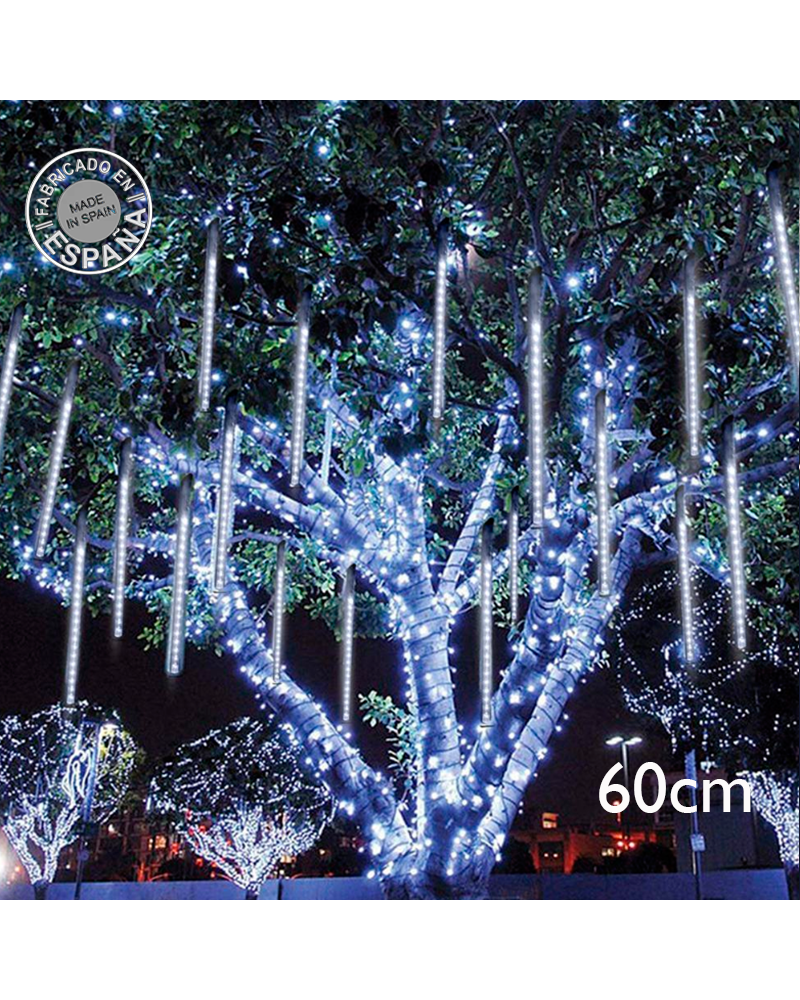 Luces meteoro 144 LEDs 60cm 1,5W luz blanca fría apto para exteriores IP44