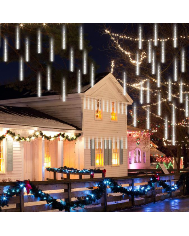 Luces meteoro 144 LEDs 60cm 1,5W luz blanca fría apto para exteriores IP44