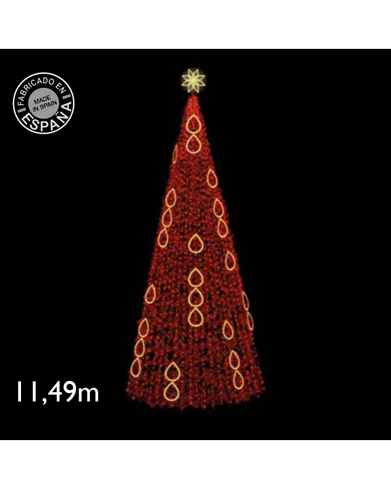 LED cone of 11.49 meters with light garlands with red flashing details teardrops IP65 1212W