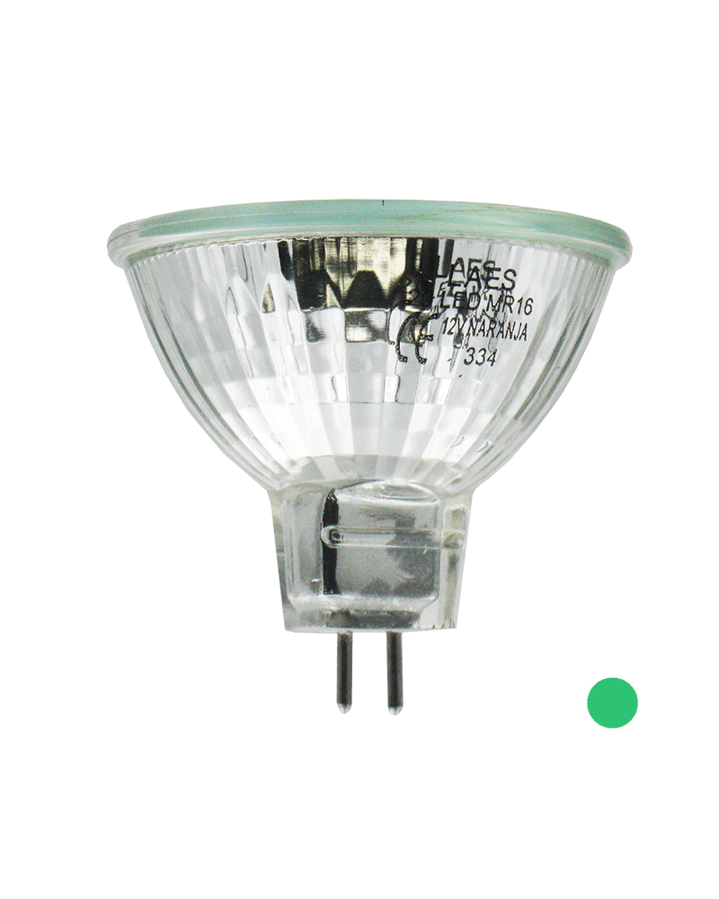 LED mirrored reflector bulb 50 mm. 12V Color Green LED 1-2W GU5,3 38º