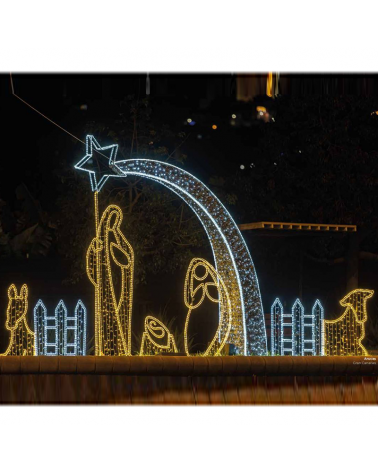 Nacimiento Navidad 3D LED con 5 figuras, cometa, vallas y portal IP44 apto para exteriores 24V