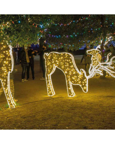 Figura Navideña Reno ciervo pastando LED 3D y tapiz luminoso 2,10x1,50 metros IP65 baja tensión 24V